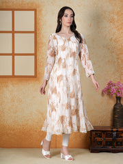 Aaira White and Gold Printed Georgette Kurta