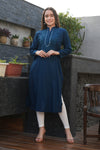 Solid Blue Kurta With Embroidery