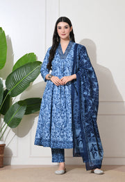 Indigo Dream Cotton Anarkali Suit Set