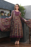 Purple Pure Cotton Printed Anarkali Suit With Printed Dupatta