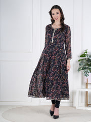 Zehra Black Floral Embroidered Georgette Kurta