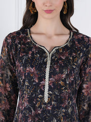 Zehra Black Floral Embroidered Georgette Kurta