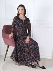 Zehra Black Floral Embroidered Georgette Kurta