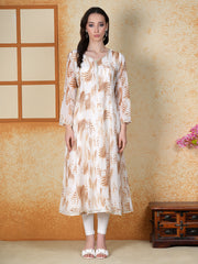 Aaira White and Gold Printed Georgette Kurta