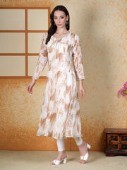 Aaira White and Gold Printed Georgette Kurta