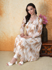 Aaira White and Gold Printed Georgette Kurta