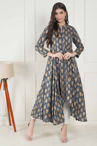 Sitara Grey Foil Printed Asymmetric Kurta