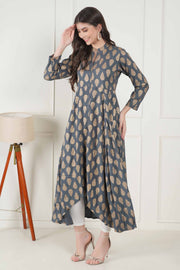 Sitara Grey Foil Printed Asymmetric Kurta
