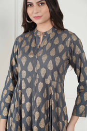Sitara Grey Foil Printed Asymmetric Kurta