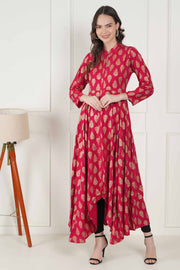 Sitara Pink Foil Printed Asymmetric Kurta