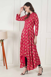 Sitara Pink Foil Printed Asymmetric Kurta