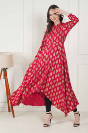 Sitara Pink Foil Printed Asymmetric Kurta