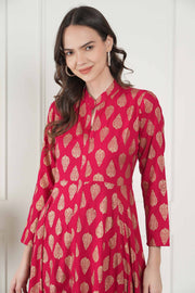 Sitara Pink Foil Printed Asymmetric Kurta