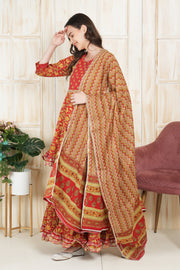 Red Printed Sharara Set