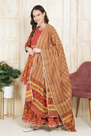 Red Printed Sharara Set