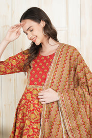 Red Printed Sharara Set
