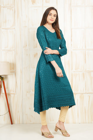 Rama Green Kurta With Embroidery