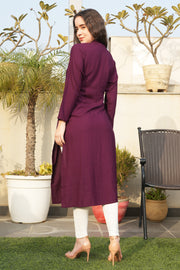 Solid Purple Kurta With Embroidery