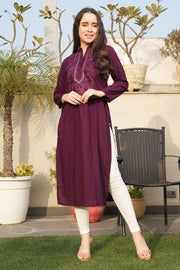 Solid Purple Kurta With Embroidery