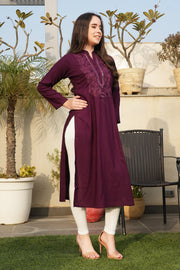 Solid Purple Kurta With Embroidery