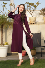 Solid Purple Kurta With Embroidery