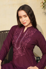 Solid Purple Kurta With Embroidery