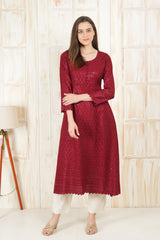 Maroon Kurta With Embroidery