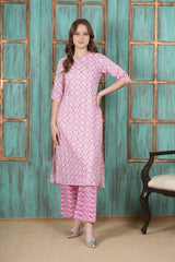 Rosy Mirage Handblock Cotton Suit Set