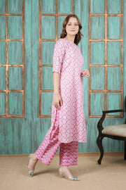 Rosy Mirage Handblock Cotton Suit Set