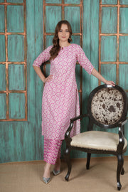 Rosy Mirage Handblock Cotton Suit Set