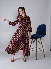 Sitara Purple Foil Printed Asymmetric Kurta