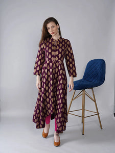 Sitara Purple Foil Printed Asymmetric Kurta