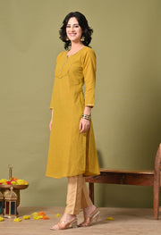 Mustard Mirage Cotton Kurta