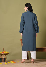 Midnight Bloom Embroidered Rayon Kurta