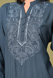 Midnight Bloom Embroidered Rayon Kurta