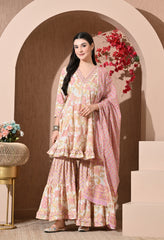 Pastel Petals Premium Cotton Sharara Suit
