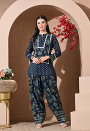 Indigo Forest Cotton Farshi Set