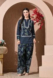 Indigo Forest Cotton Farshi Set