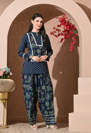 Indigo Forest Cotton Farshi Set