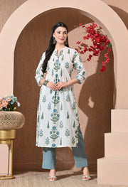 Teal Bloom Premium Cotton Suit Set