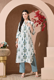 Teal Bloom Premium Cotton Suit Set