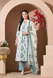 Teal Bloom Premium Cotton Suit Set