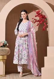 Lavender Meadow Cotton Anarkali Suit Set