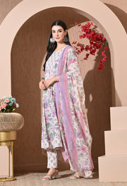 Lavender Meadow Cotton Anarkali Suit Set