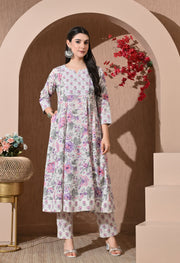 Lavender Meadow Cotton Anarkali Suit Set