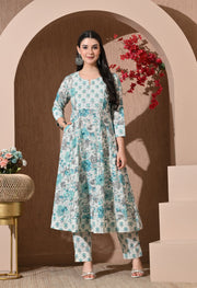 Turquoise Breeze Premium Cotton Anarkali Set