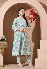 Turquoise Breeze Premium Cotton Anarkali Set