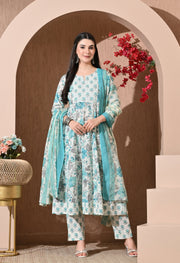Turquoise Breeze Premium Cotton Anarkali Set