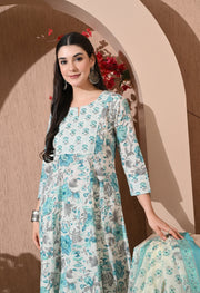 Turquoise Breeze Premium Cotton Anarkali Set