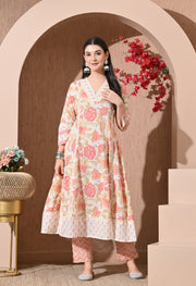 Summer Blossom Cotton Anarkali Suit Set